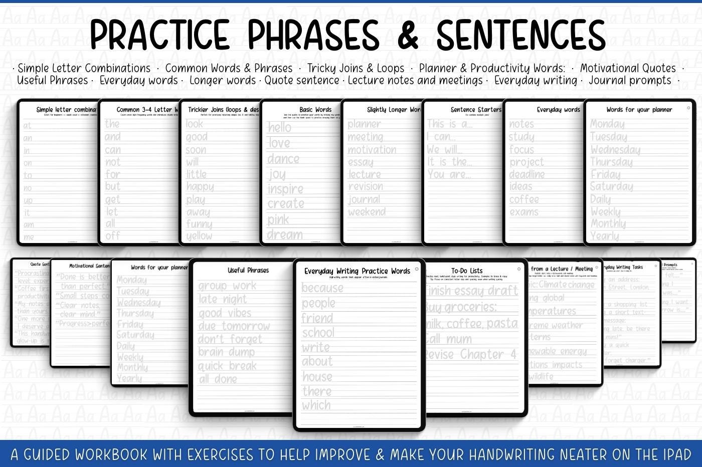 Handwriting Practice Workbook for the iPad | Handwriting & Lettering ...