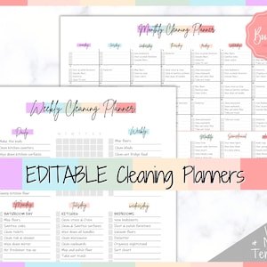 EDITABLE Cleaning Planner, EDITABLE Cleaning Checklist, Cleaning Schedule, Weekly House Chores, Clean Home Routine, Monthly Cleaning List
