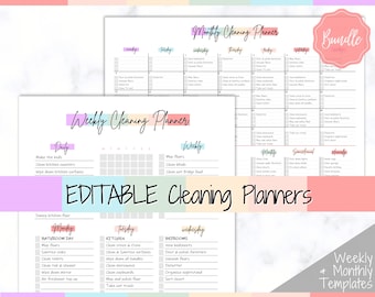 EDITABLE Cleaning Planner, EDITABLE Cleaning Checklist, Cleaning Schedule, Weekly House Chores, Clean Home Routine, Monthly Cleaning List