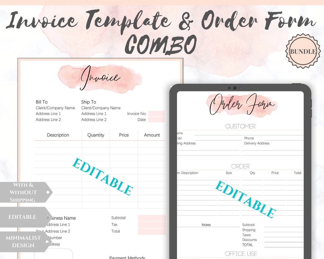 INVOICE Template & ORDER FORM Editable. Custom Receipt Printable. Sales ...