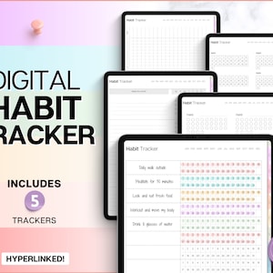 Digital Habit Tracker, GoodNotes Digital Planner, iPad Planner, Daily, Monthly, Yearly Habit Tracker, Simple Goal Tracker, Routine Tracker