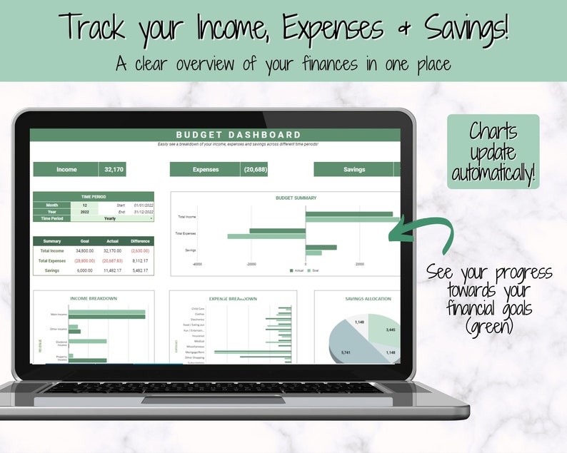 Monthly Budget Template, Google Sheets Budget Planner, Easy Budget Spreadsheet, Automated Paycheck Financial Planner, Expenses Savings Excel image 3