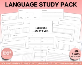 Planejador de aprendizagem de idiomas, estudo coreano, japonês, espanhol, francês, inglês, modelos de idiomas, rastreadores, caderno, pasta de trabalho de vocabulário do aluno
