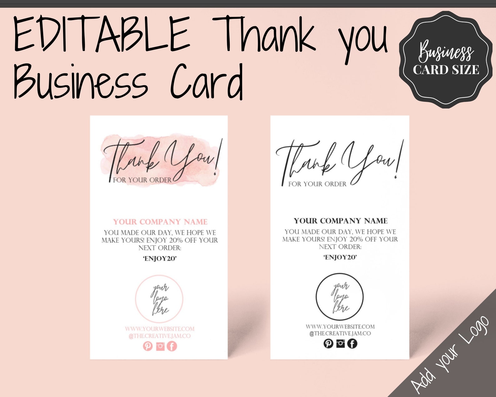 Business Thank You for Your Order Insert Card Template. | Etsy