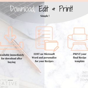 EDITABLE Recipe Card template, Recipe Template, Recipe Cards Printable, Simple, Retro, 4x6, Insert, Minimal, Sheet, Recipe Box, Sheet, Book image 8