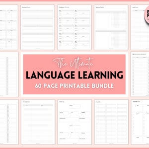 Language Learning Planner, Study Korean, Japanese, Spanish, French, English, Language Templates, Trackers, Notebook, Student Vocab Workbook
