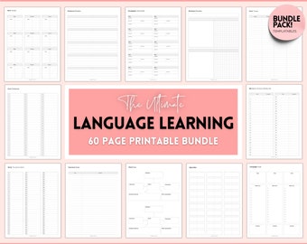 Language Learning Planner, Study Korean, Japanese, Spanish, French, English, Language Templates, Trackers, Notebook, Student Vocab Workbook