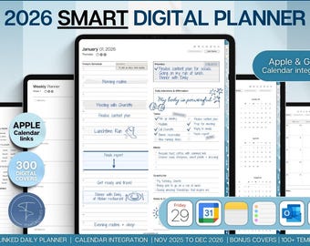 2026 Digital Daily Planner for Goodnotes, with Apple, Google & Chat GPT integration. BLUE
