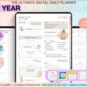 Den digitala 2-årsplaneraren (2026 och 2027). FÄRGGLAD planerare, perfekt för användning på Goodnotes och iPad.