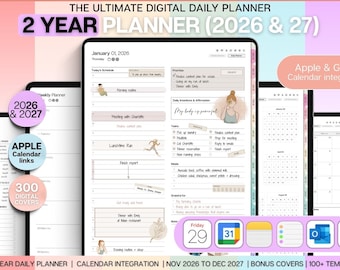 Digital Planner 2026 & 2027 | The 2 year Planner | Daily Weekly, Monthly Planner, Undated Life Planner, iPad, Smart Apple links, COLORFUL