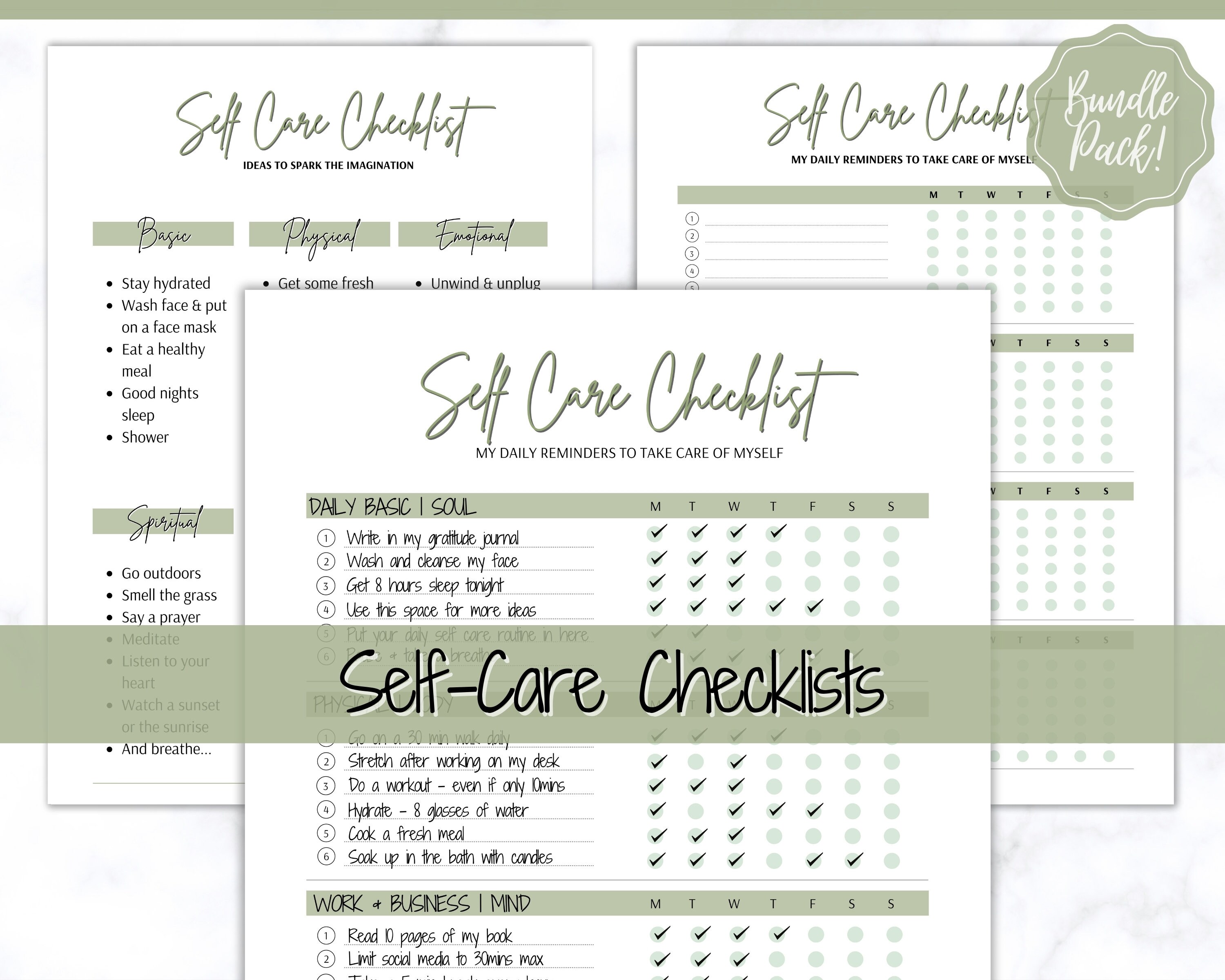 Self Care Checklist, Self-care Planner, Selfcare Journal Tracker ...