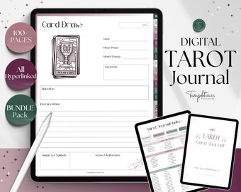 Tarot Journal, DIGITAL Tarot Planner Workbook, Daily Card Reading, Tarot Spreads, Tarot Deck Notebook, Witch, Grimoire, Oracle, GoodNotes