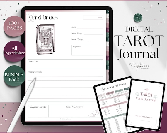 Tarot Journal, DIGITAL Tarot Planner Workbook, Daily Card Reading