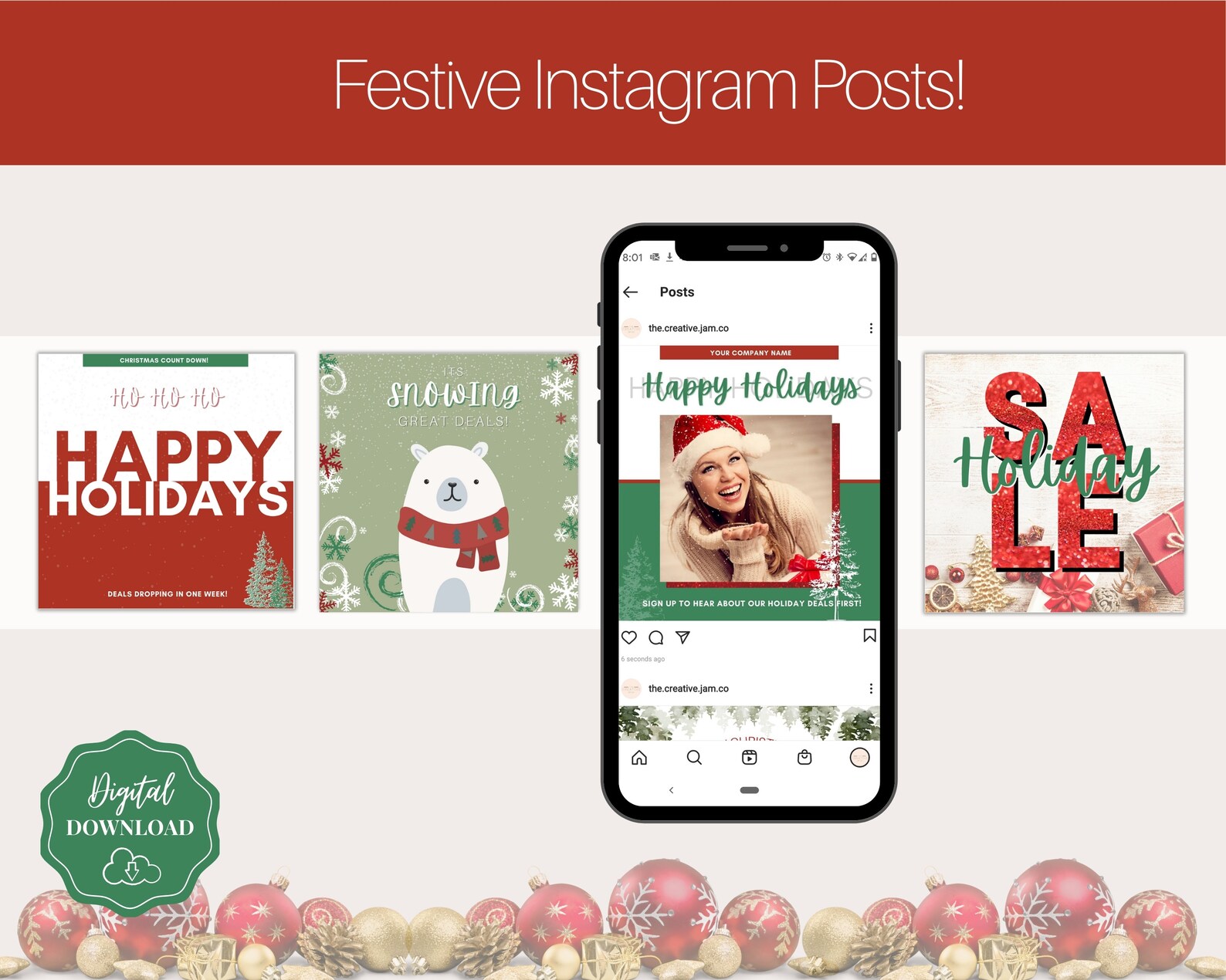 Christmas Instagram Templates. Happy Holiday Canva Template | Etsy