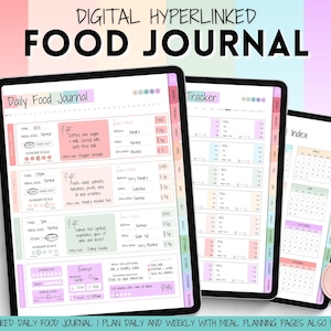 Food Journal, Colorful Food Dairy & Weekly Meal Planner, Daily Food Tracker, Digital Planner, GoodNotes, Diet Journal, Fitness