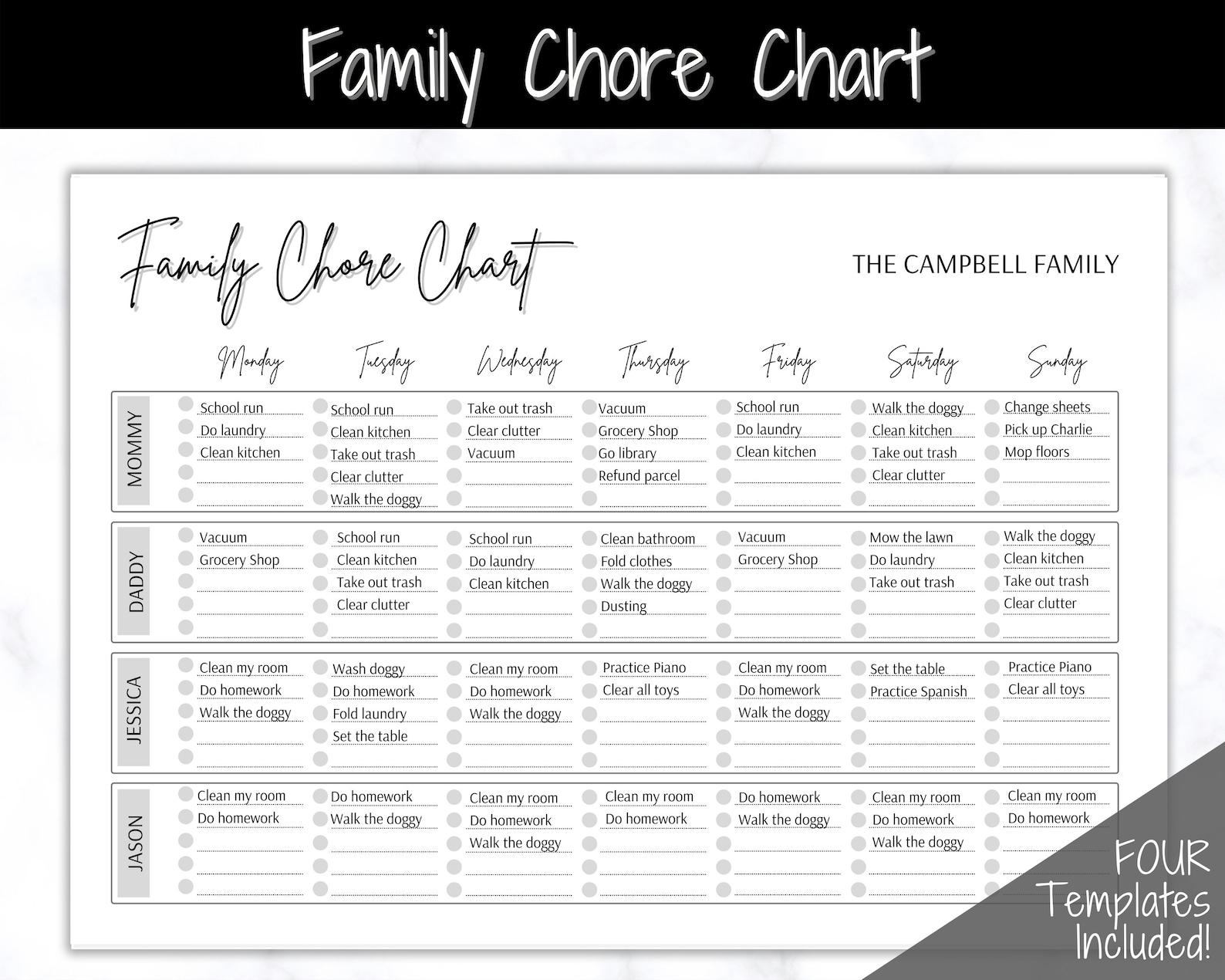 Family Chore Chart Editable Family Planner Printable Weekly - Etsy