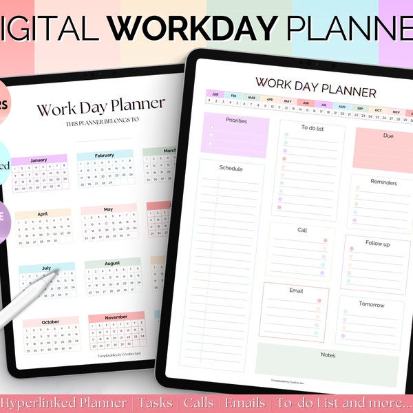 Work Planner, Digital Planner, Work Day Organizer, Daily Planner, Work from home To Do List, Business, Office Organizer, GoodNotes, iPad