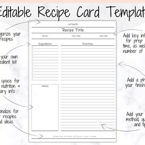 EDITABLE Recipe Book template, Recipe Sheet Template, Recipe Cards, Minimal Recipe Binder, 8.5x11 Printable Farmhouse, Food Planner Journal image 2