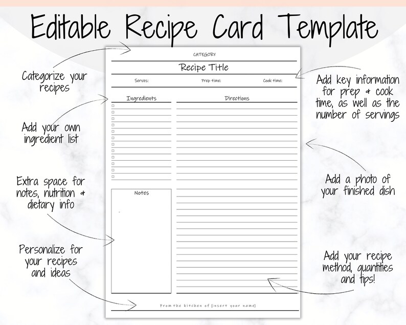 EDITABLE Recipe Book template, Recipe Sheet Template, Recipe Cards, Minimal Recipe Binder, 8.5x11 Printable Farmhouse, Food Planner Journal image 2