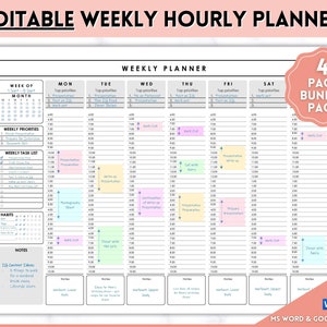 Wöchentlicher Stundenplaner EDITIERBARER Wochenplan, Täglicher Planer, Minimalistischer Undatierter Planer, 2024 Wochenplaner, To Do Liste druckbar, Adhd