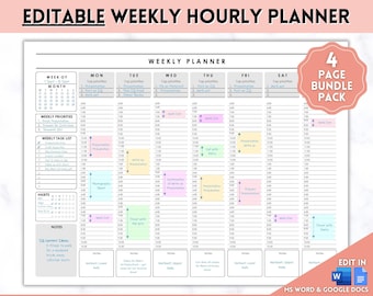Weekly Hourly Planner EDITABLE Weekly Schedule, Daily Planner, Minimalist Undated Planner, 2024 Weekly Organizer, To Do List printable, Adhd