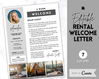 Welcome LETTER Template, Airbnb & VRBO, Editable Canva Air bnb House manual, Superhost eBook, Host signs, Signage, Vacation Rental Guide