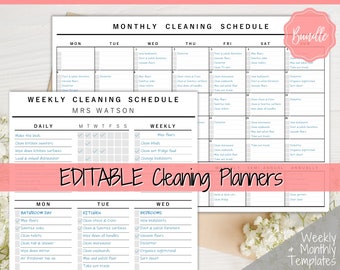 EDITABLE Cleaning Planner, EDITABLE Cleaning Checklist, Cleaning Schedule, Weekly House Chores, Clean Home Routine, Monthly Cleaning List