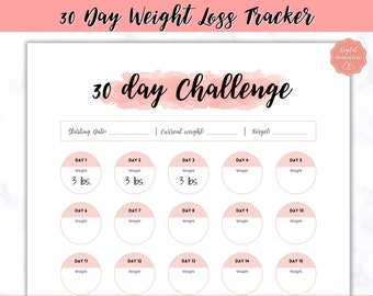 30 day Weight Loss Tracker, 30 day Challenge, Weightloss Journal, Fitness Planner Printable, Weight Loss Chart, Pounds Lost Tracker, monthly