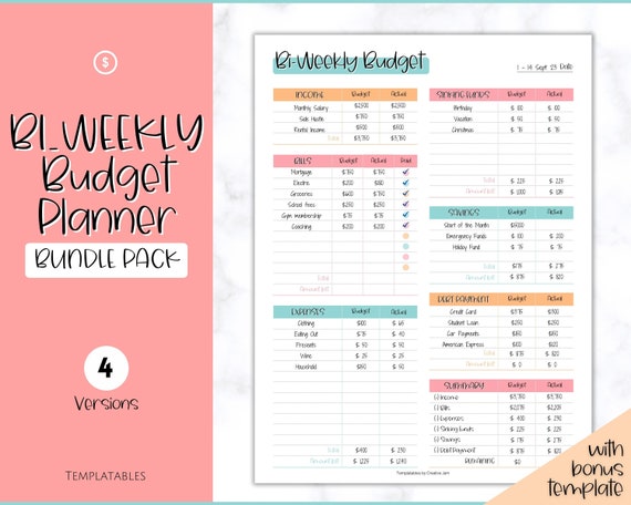 Biweekly Budget Planner, EDITABLE Bi-weekly Template, PDF Printable Paycheck Budget Tracker, Finance Planner, Zero Based Budget Sheet Binder