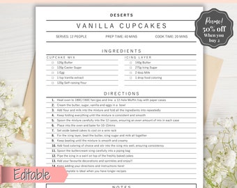 EDITABLE Recipe Book template, Recipe Sheet Template, Recipe Cards, Minimal Recipe Binder, 8.5x11 Printable Farmhouse, Food Planner Journal