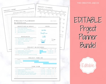 Project Planner Printable. EDITABLE Template BUNDLE, Work, Business, Student, Academic, Goal Planner, Gantt Timeline, Productivity Tracker