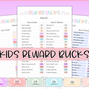 Kinder Belohnung Bucks, EDITIERBARE Mom Bucks, Kids Reward Coupons, Hausarbeitstabelle für Kinder, druckbares Kinderspielgeld, Belohnungssystem