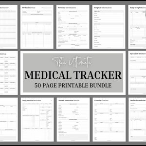 Medical tracker bundle, 50 Medical Binder pages, Medical Planner | Printable Medication, Symptom, Bill, Doctor Visits, Health Pain trackers