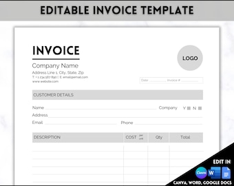 Invoice Template, EDITABLE Receipt Form, Small Business, Receipt Order, Job Estimate Form, Word, Canva, Google Docs, Quote, Proposal