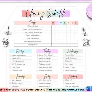 EDITABLE Cleaning Planner, Cleaning Checklist, Cleaning Schedule, Weekly House Chores, Adhd Clean Home, Monthly, Household Planner Printable