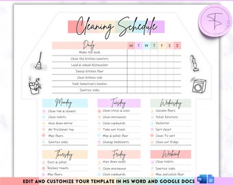 COLORFUL Cleaning Schedule, EDITABLE Cleaning Checklist, Cleaning Planner, Weekly House Chores, Clean Home Routine, Monthly Cleaning List