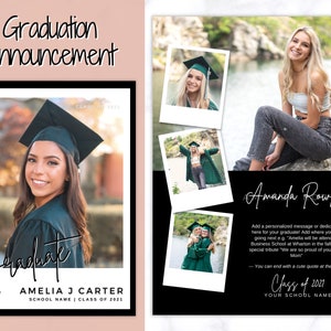 Modèle de carte d'annonce de diplômé, annonce de fin d'études secondaires et secondaires, invitation de classe de 2022, annuaire, hommage de carte photo, canva