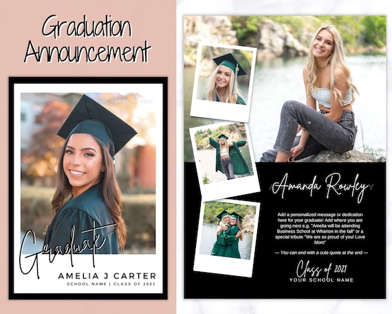 Graduation Announcement Card Template Senior And High School Etsy