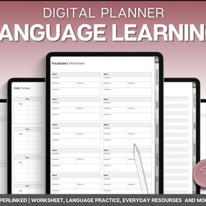 Language Learning Digital Planner, Study Korean, Japanese, Spanish, French, English, Language Templates, Student Workbook, GoodNotes, iPad