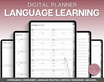 Language Learning Digital Planner, Study Korean, Japanese, Spanish, French, English, Language Templates, Student Workbook, GoodNotes, iPad