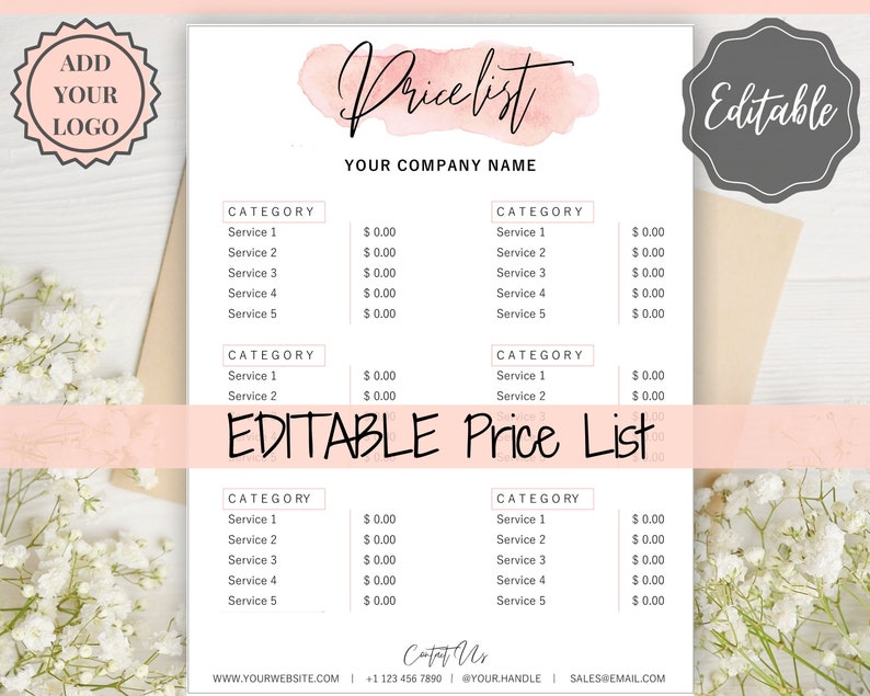 Beauty PRICE LIST Template Editable. Printable Price Sheet | Etsy