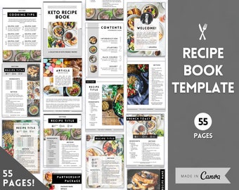 Recipe Book Template, Canva Recipe Template, Editable eBook, Recipe Card, Binder, Box, Meal Planner, Family Cookbook, Recipe Page, Workbook