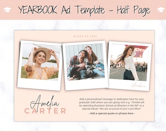 HALF Page Yearbook AD Template, Senior & High School Graduation, Grad Announcement, School Yearbook, Photo Card, Yearbook Ad, Grad Tribute
