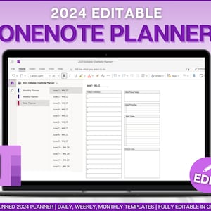 OneNote Planer, EDITIERBAR 2024 Digitaler Planer, OneNote Vorlage, tägliche, wöchentliche, monatliche Planung für Windows, Adhd, Notebook, One Note
