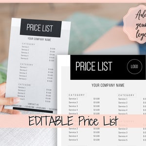 Editable PRICE LIST Template. Printable Price Sheet, Price Guide, Hair ...