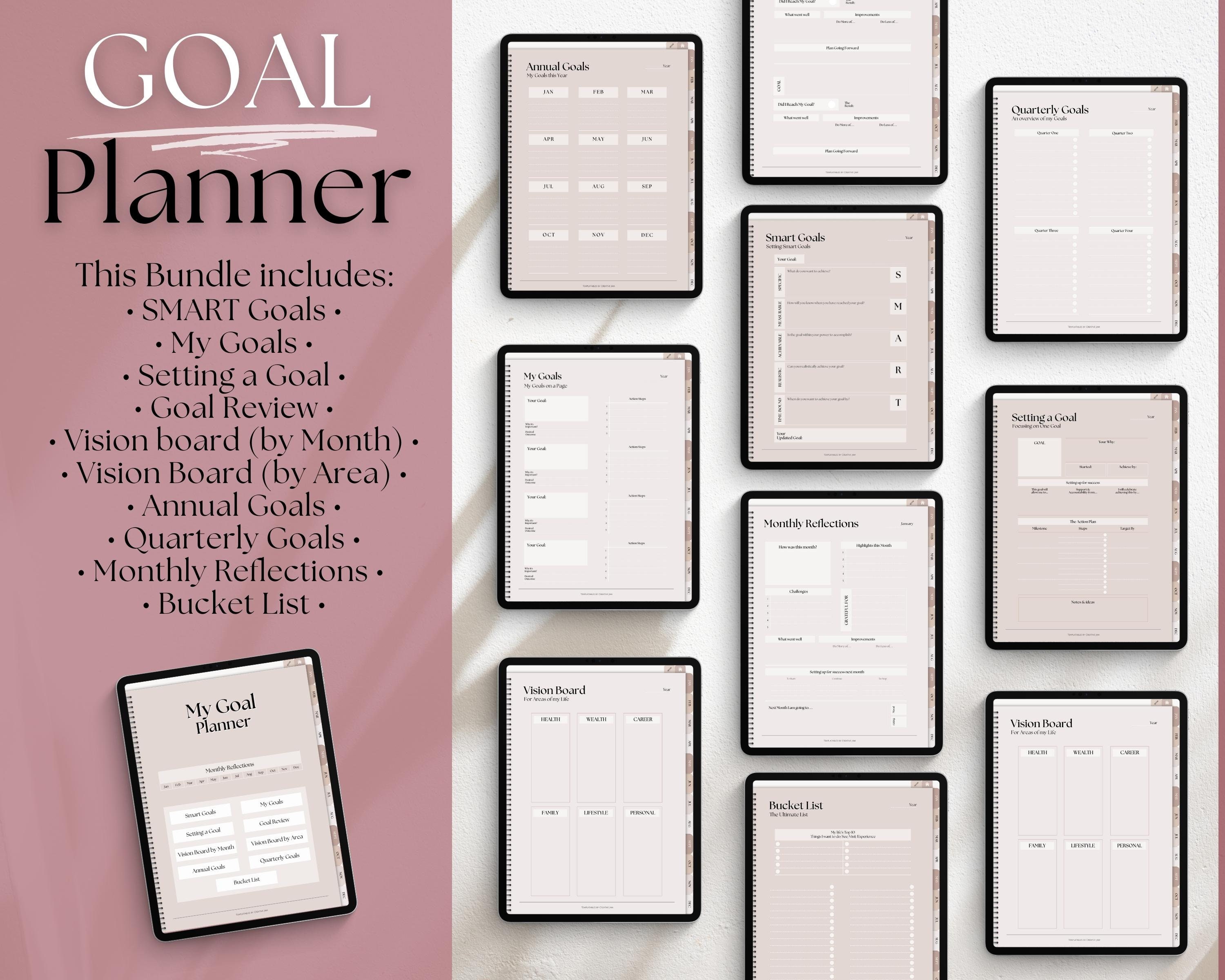 Goodnotes Digital Planner, Undated Digital GOAL Planner, Goals Tracker ...