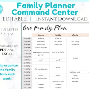 EDITABLE Weekly FAMILY SCHEDULE Planner | Weekly Family Planner | Family Calendar Printable | Command Center | Plan | Homeschool | Learning