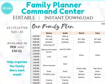 EDITABLE Weekly FAMILY PLANNER | Family Planner | Printable Family Calendar | Family Weekly Schedule | Command Center | Plan | Homeschool