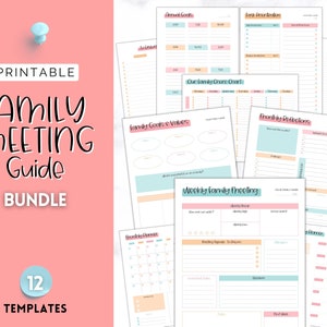 Family Meeting Guide, 12pg Printable Bundle with Meeting Agenda, Notes, Family Calendar, Household Planner, Home Organization, Mom Planner