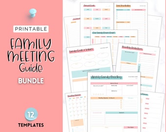 Family Meeting Guide, 12pg Printable Bundle with Meeting Agenda, Notes, Family Calendar, Household Planner, Home Organization, Mom Planner